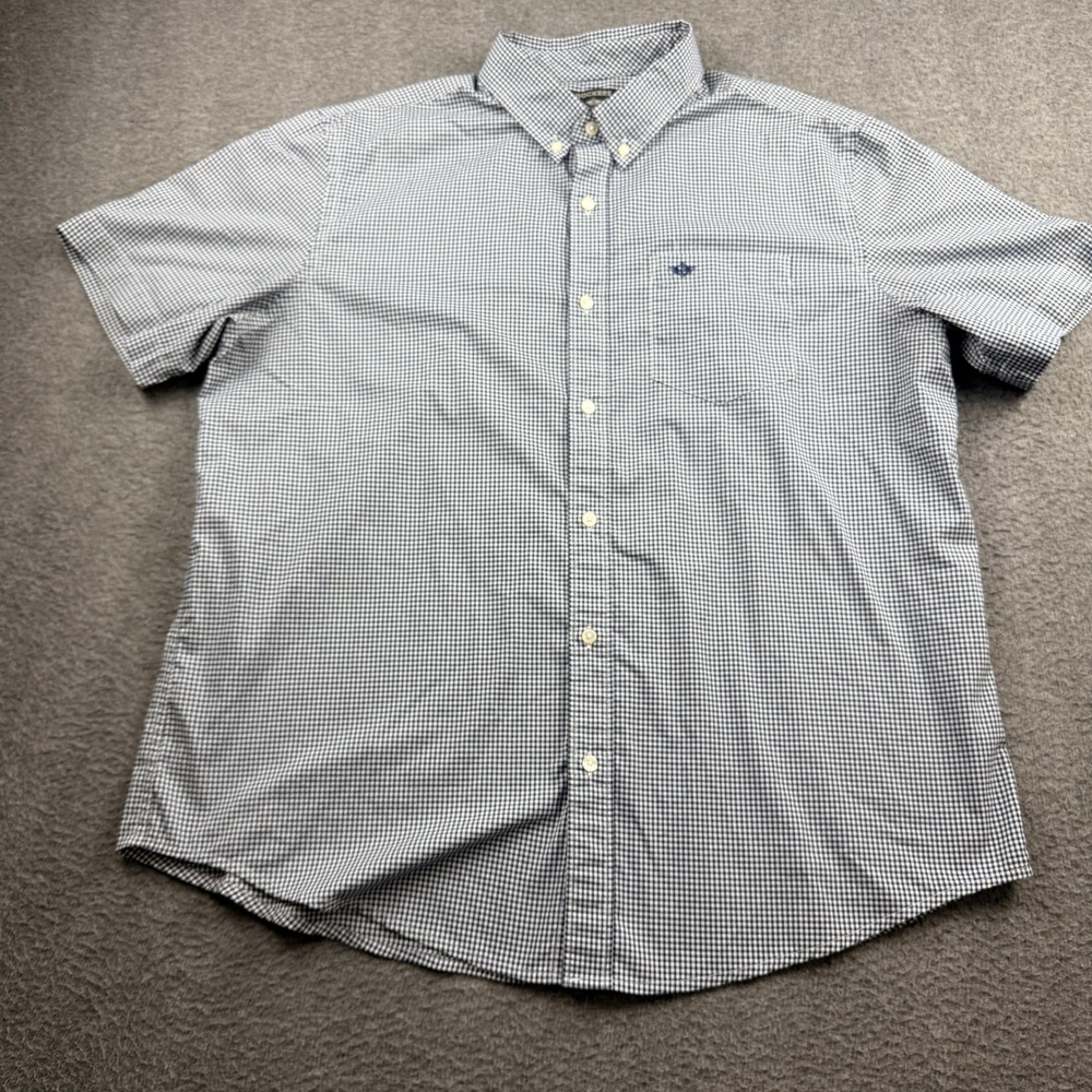 Dockers Button Down Shirt Men's XL Blue Gingham‎ Short Sleeve No Wrinkle Classic
